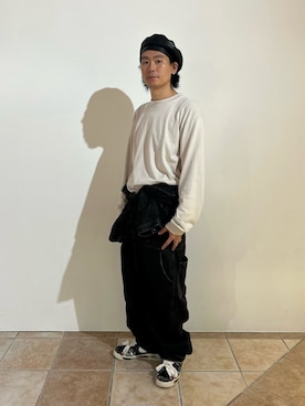 「arth（アース）のarth Lether Beret（ハンチング/ベレー帽）」を使った、清野さん（メンズ・175cm）の秋コーディネート