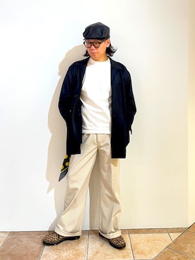 「アイテム（ハンチング/ベレー帽）」を使った、清野さん（メンズ・174cm）の秋コーディネート