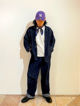 「アイテム（カバーオール）」を使った、清野さん（メンズ・174cm）の秋コーディネート