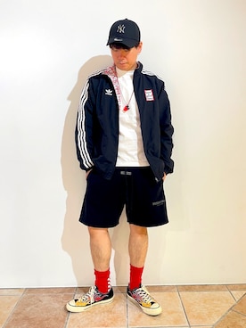 「FOG ESSENTIALS（エフオージーエッセンシャルズ）のアイテム（パンツ）」を使った、清野さん（メンズ・174cm）の春コーディネート