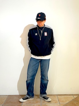 「NEW ERA（ニューエラ）のNEW ERA  920CS MLB CHAIN / ニューエラ（キャップ、ブラック系）」を使った、清野さん（メンズ・174cm）の春コーディネート