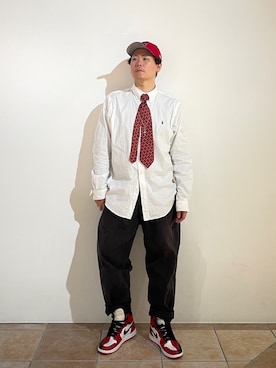 「POLO RALPH LAUREN（ポロ ラルフ ローレン）のPink Pony オックスフォード シャツ（シャツ/ブラウス、ホワイト系）」を使った、清野さん（メンズ・174cm）の春コーディネート