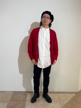 「アイテム（ハンチング/ベレー帽）」を使った、清野さん（メンズ・175cm）の冬コーディネート
