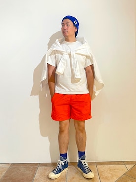 「アイテム（ニットキャップ/ビーニー）」を使った、清野さん（メンズ・175cm）の夏コーディネート