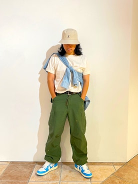 「KANGOL（カンゴール）のアイテム」を使った、清野さん（メンズ・175cm）の夏コーディネート