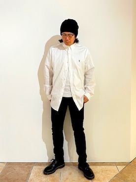 「アイテム（チノパンツ）」を使った、清野さん（メンズ・174cm）の秋コーディネート