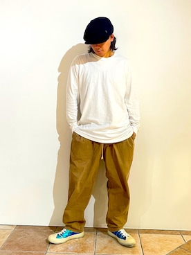 「アイテム（キャスケット）」を使った、清野さん（メンズ・174cm）の秋コーディネート