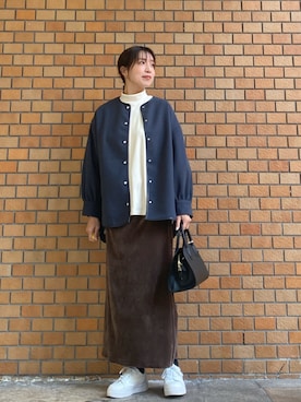 「タートルネック」｜「アイテム（ノーカラーコート）」を使った、sh723さん（レディース・165cm）の冬コーディネート