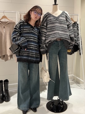 「フレアデニム」｜莉央さん（レディース・159cm）の冬コーディネート