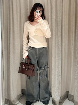 「mline（エムライン）のアイテム」を使った、莉央さん（レディース・159cm）の冬コーディネート