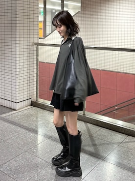 「ラガーシャツ」｜莉央さん（レディース・159cm）の秋コーディネート