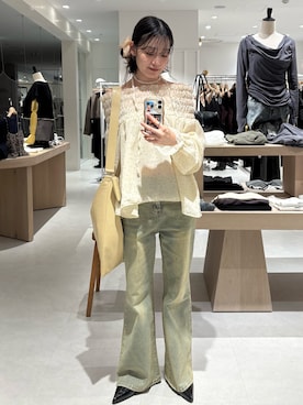 「mline（エムライン）のアイテム（トップス）」を使った、莉央さん（レディース・159cm）の春コーディネート