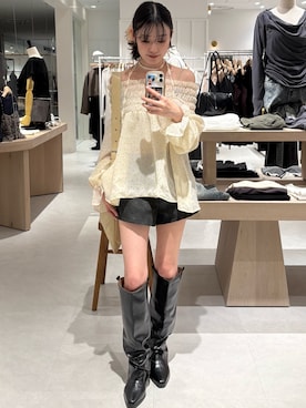 「mline（エムライン）のアイテム（トップス）」を使った、莉央さん（レディース・159cm）の春コーディネート