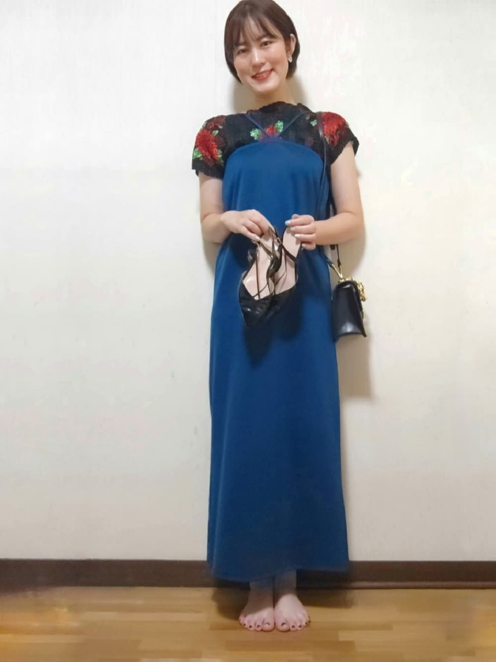 「キャミワンピース、キャミワンピ、夏コーデ」｜「mysticのVキャミワンピース（ワンピース、ブルー系）」を使った、あゆきさん（レディース・158cm）の夏コーディネートの1枚目の写真