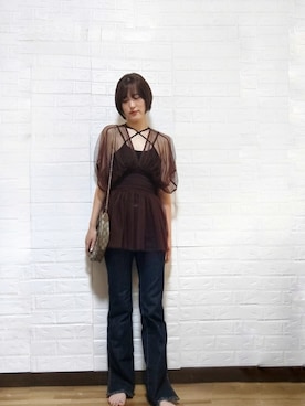 「シースルー」｜「アイテム（その他トップス）」を使った、あゆきさん（レディース・158cm）の夏コーディネート