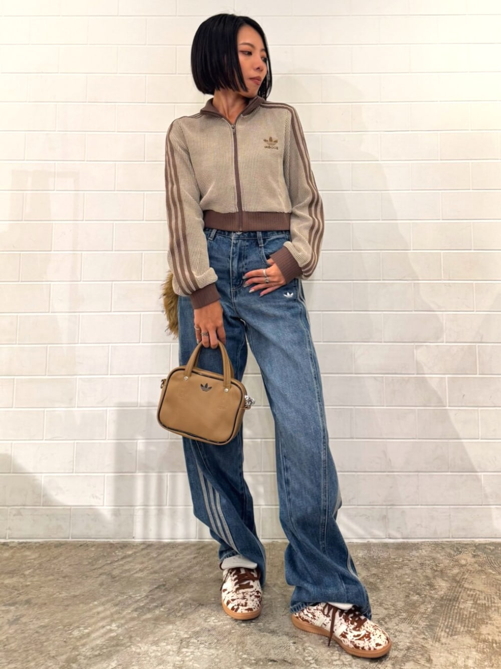 adidas クロップ トラック トップ ジャージ ワッフルニット