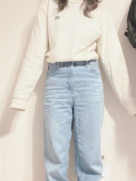 「GU（ジーユー）のアイテム（デニムパンツ、ブルー系）」を使った、ronachan0930さん（レディース・152cm）の冬コーディネート