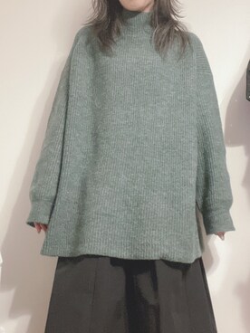 「GU（ジーユー）のアイテム（ニット/セーター、グリーン系）」を使った、ronachan0930さん（レディース・152cm）の冬コーディネート