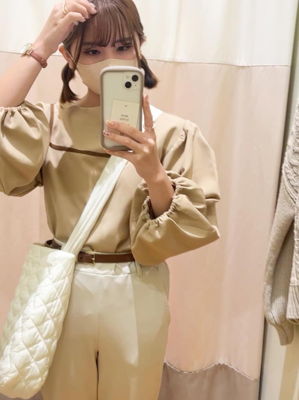 「淡色コーデ、淡色女子、moitytto、apresjour」｜「SHEINのアイテム（ショルダーバッグ、ホワイト系）」を使った、Haruka 💐さん（レディース・158cm）の春コーディネートの1枚目の写真