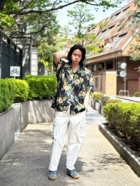 「MANASTASH（マナスタッシュ）のアイテム（カーゴパンツ）」を使った、Royさん（メンズ・179cm）の春コーディネート