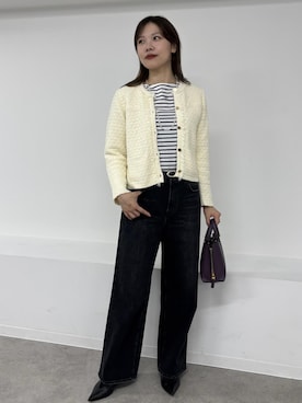「アイテム（ノーカラージャケット）」を使った、FUYUKIさん（レディース・167cm）の秋コーディネート