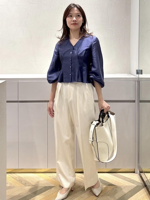 セール】【洗える】パフスリーブシアーペプラムブラウス（シャツ