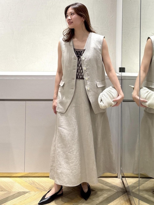 ROPE'（ロペ） ワンピース 尾州リネン ディープVネックフレア