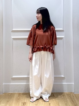 「A part by（アパートバイ）のダブルストラップミュール（パンプス、ホワイト系）」を使った、moriさん（レディース・148cm）の春コーディネート