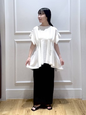 「A part by（アパートバイ）のプリーツイージータイトスカート2（スカート、ブラック系）」を使った、moriさん（レディース・148cm）の春コーディネート