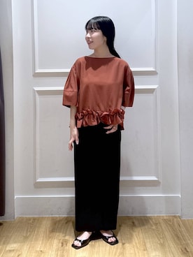 「A part by（アパートバイ）のプリーツイージータイトスカート2（スカート、ブラック系）」を使った、moriさん（レディース・148cm）の春コーディネート