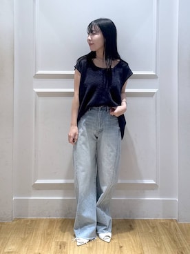 「A part by（アパートバイ）の≪追加2≫ペーパーユルニットノースリーブ（ニット/セーター、グレー系）」を使った、moriさん（レディース・148cm）の春コーディネート