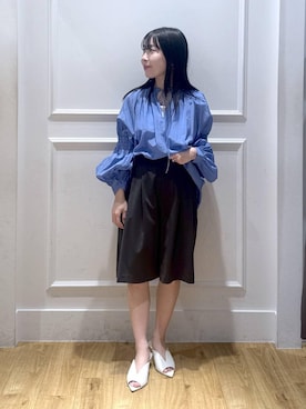 「A part by（アパートバイ）のリライムライトローンブラウス（シャツ/ブラウス、ブルー系）」を使った、moriさん（レディース・148cm）の春コーディネート