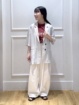 「A part by（アパートバイ）のCollege_Tシャツ（Tシャツ/カットソー、レッド系）」を使った、moriさん（レディース・148cm）の春コーディネート