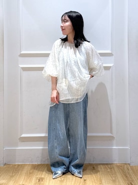 「A part by（アパートバイ）のバルーンドットブラウス（シャツ/ブラウス）」を使った、moriさん（レディース・148cm）の夏コーディネート