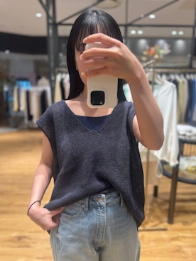 「A part by（アパートバイ）の≪追加2≫ペーパーユルニットノースリーブ（ニット/セーター、グレー系）」を使った、moriさん（レディース・148cm）の春コーディネート