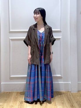 「A part by（アパートバイ）のアセテートリネン半袖ジャケット（テーラードジャケット、ホワイト系）」を使った、moriさん（レディース・148cm）の春コーディネート