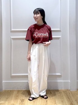 「A part by（アパートバイ）のCollege_Tシャツ（Tシャツ/カットソー、レッド系）」を使った、moriさん（レディース・148cm）の春コーディネート