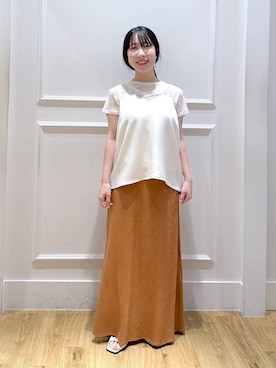 「A part by（アパートバイ）のダブルストラップミュール（パンプス、ホワイト系）」を使った、moriさん（レディース・148cm）の夏コーディネート