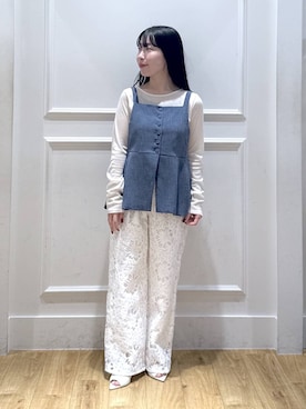 「A part by（アパートバイ）の【多機能】リネンライクベスト（ベスト、ブルー系）」を使った、moriさん（レディース・148cm）の春コーディネート