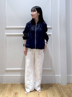 「A part by（アパートバイ）のルランゼショートブルゾン（ブルゾン、ブルー系）」を使った、moriさん（レディース・148cm）の春コーディネート