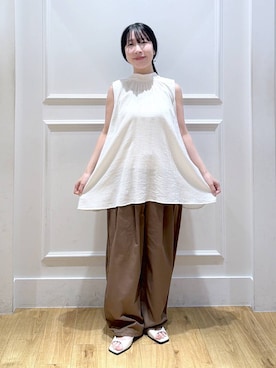 「A part by（アパートバイ）のダブルストラップミュール（パンプス、ホワイト系）」を使った、moriさん（レディース・148cm）の夏コーディネート
