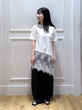 「A part by（アパートバイ）のダブルストラップミュール（パンプス、ブラック系）」を使った、moriさん（レディース・148cm）の春コーディネート