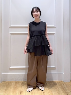 「A part by（アパートバイ）のダブルストラップミュール（パンプス、ホワイト系）」を使った、moriさん（レディース・148cm）の夏コーディネート