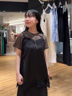 「A part by（アパートバイ）のウェーブバーネックレス（ネックレス、ゴールド系）」を使った、moriさん（レディース・148cm）の春コーディネート