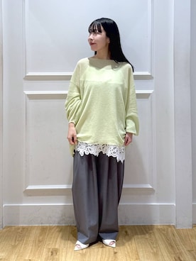 「A part by（アパートバイ）のスラックスコクーンボリュームパンツ（スラックス、グレー系）」を使った、moriさん（レディース・148cm）の春コーディネート