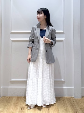 「A part by（アパートバイ）の【多機能・Sサイズ展開】リネンライクシングルジャケット（ノーカラージャケット、ブラック系）」を使った、moriさん（レディース・148cm）の春コーディネート