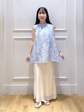 「A part by（アパートバイ）のダブルストラップミュール（パンプス、ホワイト系）」を使った、moriさん（レディース・148cm）の夏コーディネート