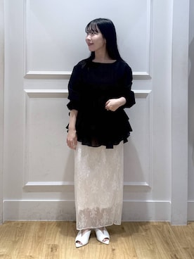 「A part by（アパートバイ）のレースプリーツイージースカート（スカート、ホワイト系）」を使った、moriさん（レディース・148cm）の春コーディネート