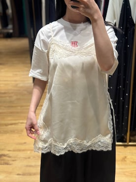 「A part by（アパートバイ）のダブルストラップミュール（パンプス、ホワイト系）」を使った、moriさん（レディース・148cm）の春コーディネート