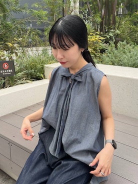 「A part by（アパートバイ）のテンセルデニムパンツ（デニムパンツ、ブルー系）」を使った、moriさん（レディース・148cm）の夏コーディネート